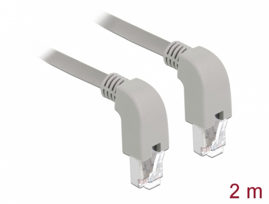 Imagine Cablu de retea RJ45 cat 6A S/FTP unghi jos 2m Gri, Delock 85878